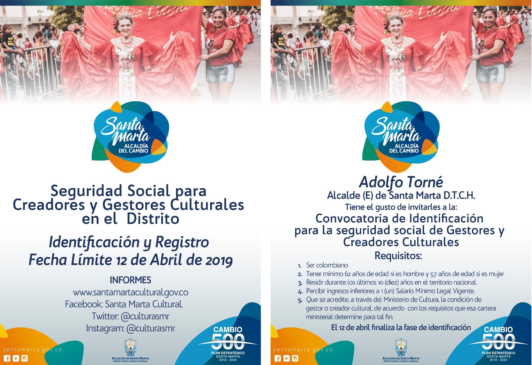 Alcaldía de Santa Marta abre convocatoria para el acceso a la seguridad social de creadores y gestores culturales Alcaldía de Santa Marta abre convocatoria para el acceso a la seguridad social de creadores y gestores culturales