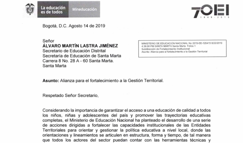 Alcaldía del Cambio y Ministerio de Educación realizan alianza para fortalecer la gestión territorial Alcaldía del Cambio y Ministerio de Educación realizan alianza para fortalecer la gestión territorial