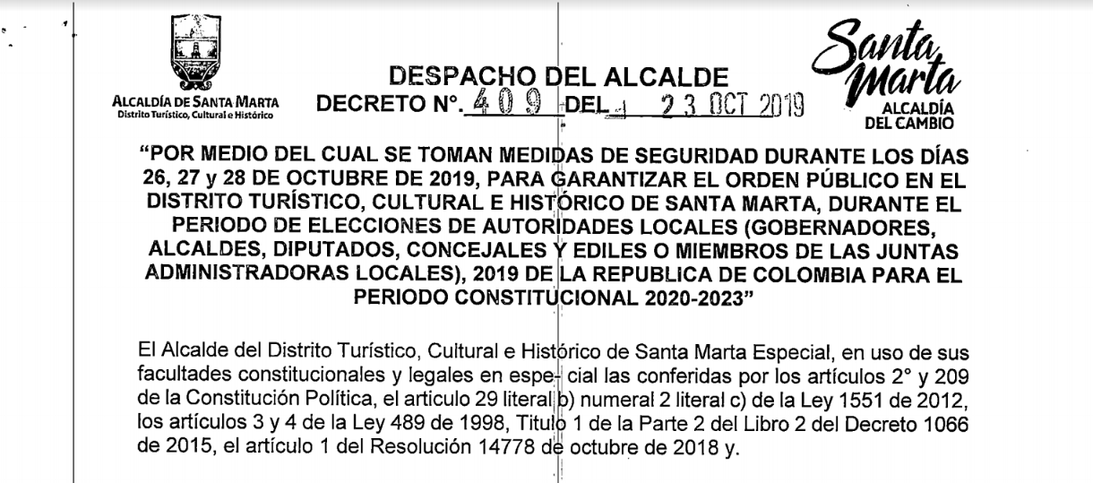 Alcaldía del Cambio expide decreto para garantizar seguridad y orden en elecciones territoriales