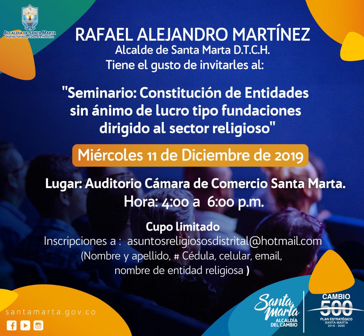 Alcaldía invita al seminario: ‘Constitución de fundaciones sin ánimo de lucro dirigido al sector religioso’