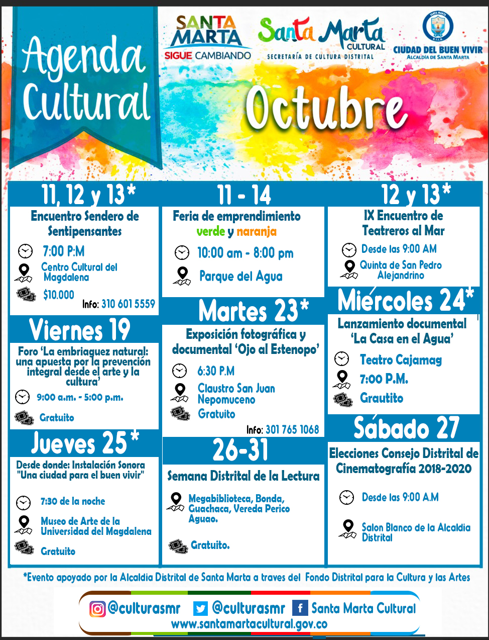 Lectura, cine y emprendimiento componen la Agenda Cultural  Distrital de octubre