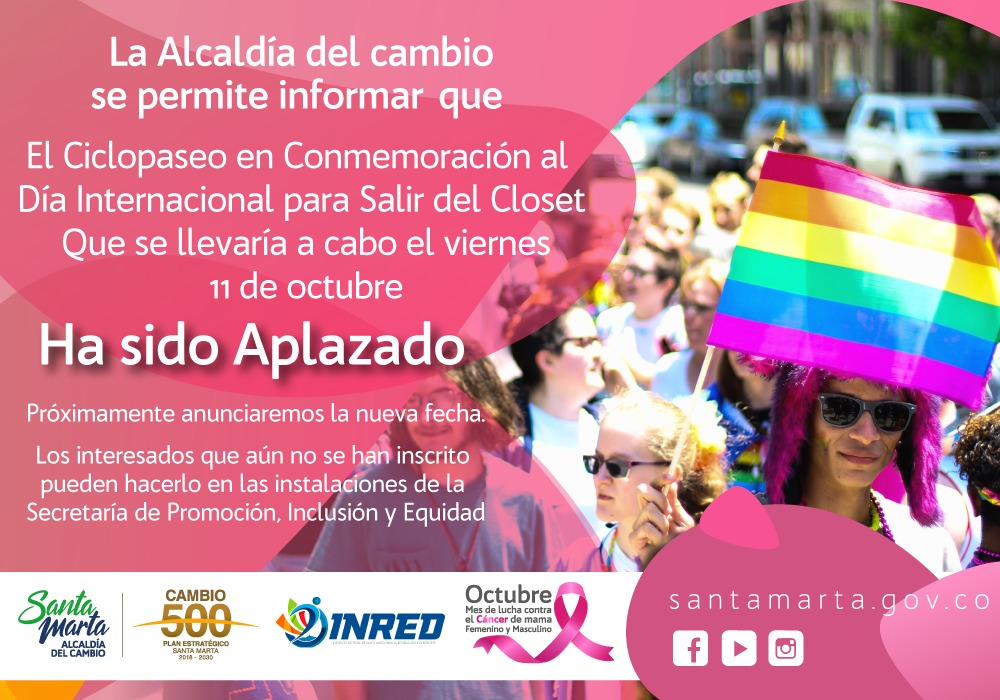 Aplazado Ciclopaseo en conmemoración del Día Internacional para Salir del Closet Aplazado Ciclopaseo en conmemoración del Día Internacional para Salir del Closet