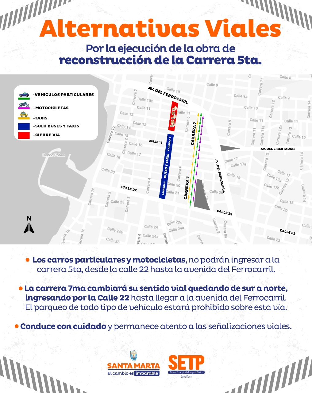 Alcaldía dispone modificaciones viales en el centro de Santa Marta