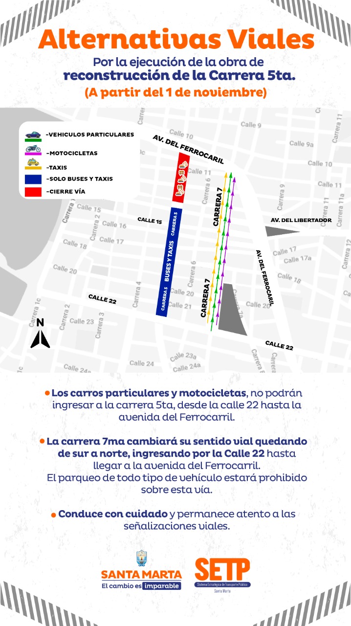 Carros particulares y motocicletas no podrán ingresar a la Carrera 5ta