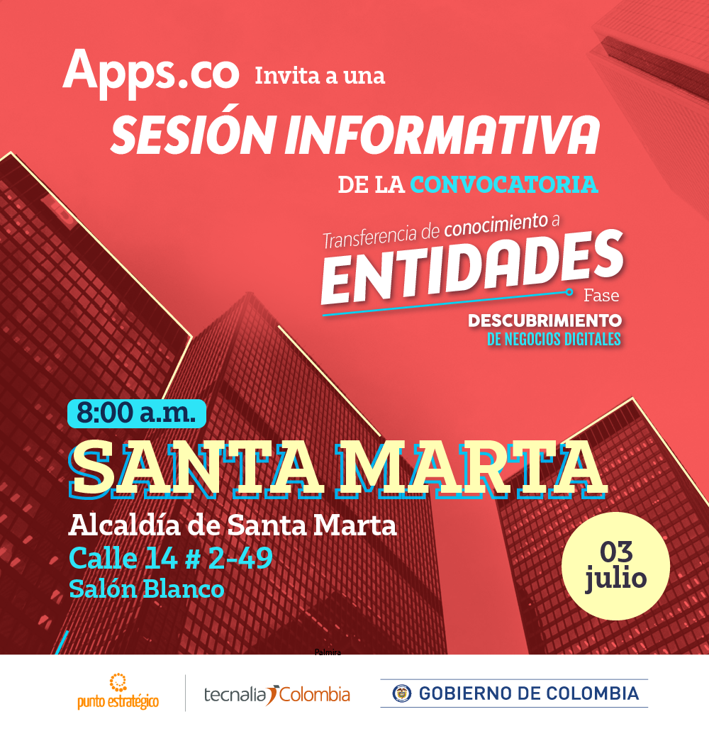 Se socializará la convocatoria Transferencia de conocimientos de Apps.co a entidades de Santa Marta