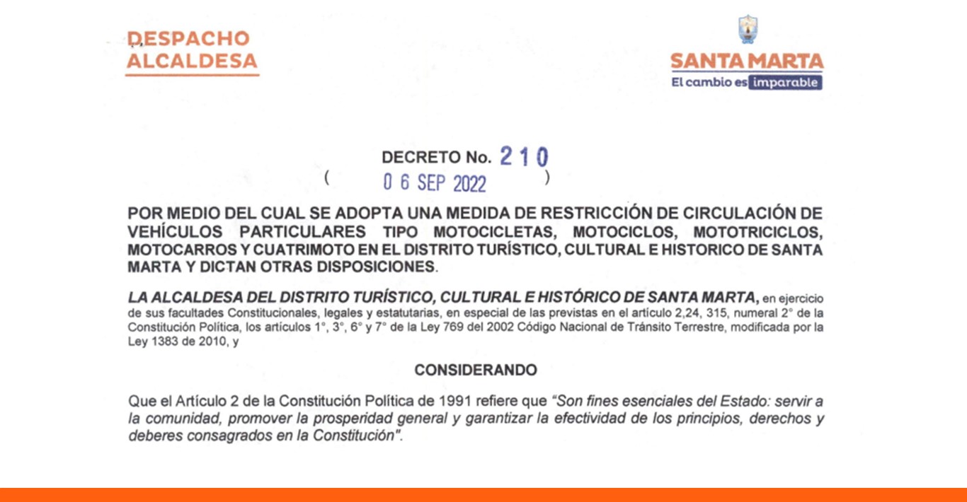 A través de decreto la Alcaldía prórroga prohibición de parrillero hombre