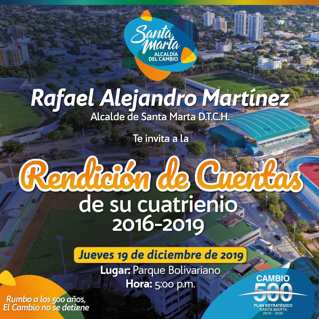 Alcalde Martínez rendirá cuentas sobre los grandes cambios vividos en Santa Marta
