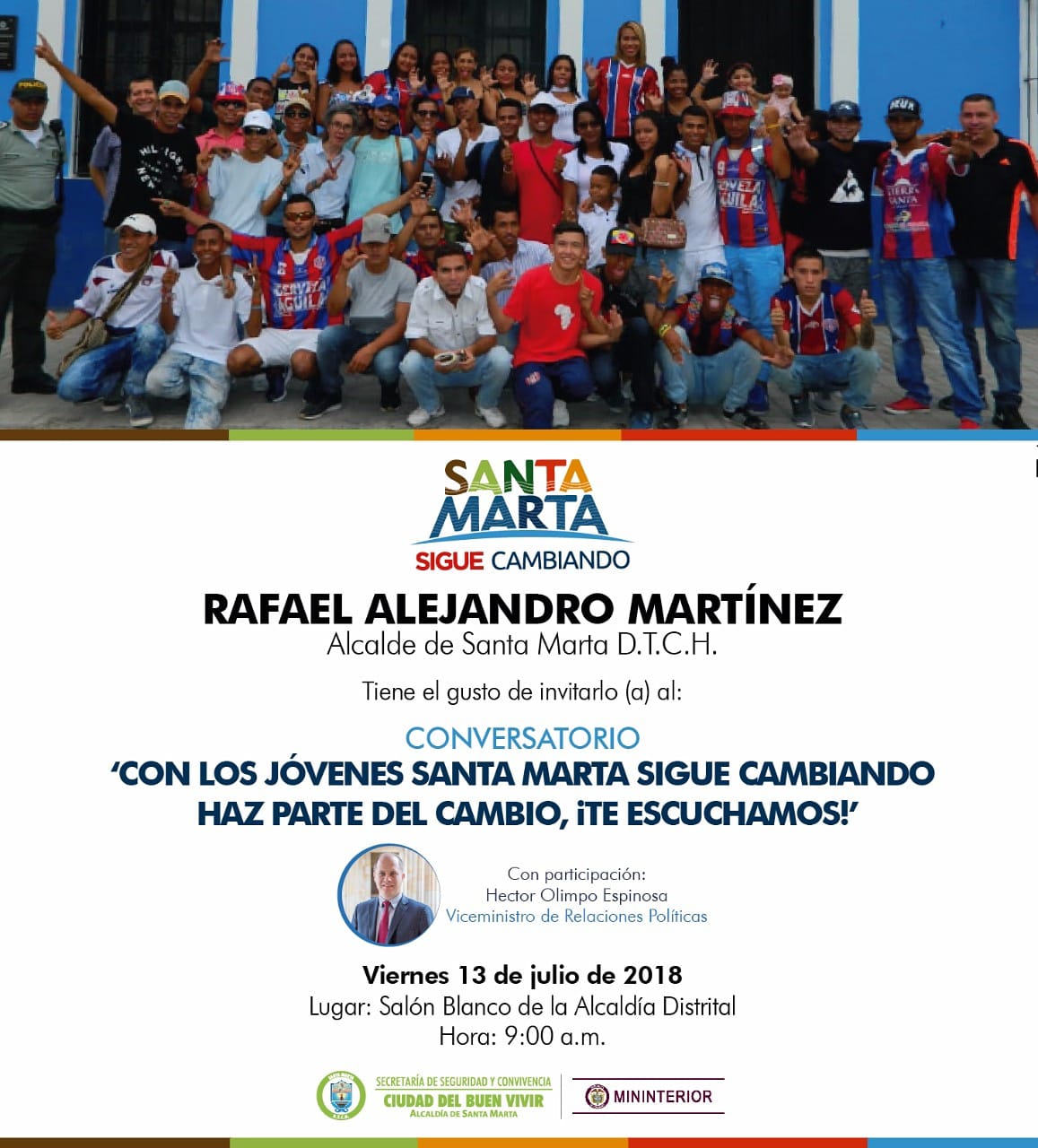 Invitación conversatorio "Con los jóvenes Santa Marta sigue cambiando. Haz parte del cambio, ¡Te escuchamos!"