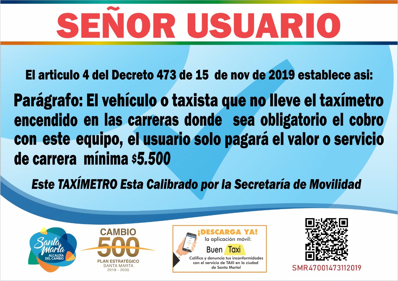 Alcaldía actualiza las tarifas para el servicio de taxi en Santa Marta