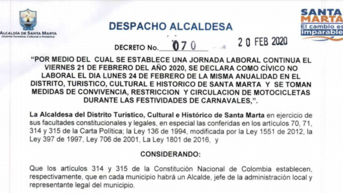 Gobierno Distrital decreta día cívico no laboral y restringe circulación de motocicletas para los días del Carnaval