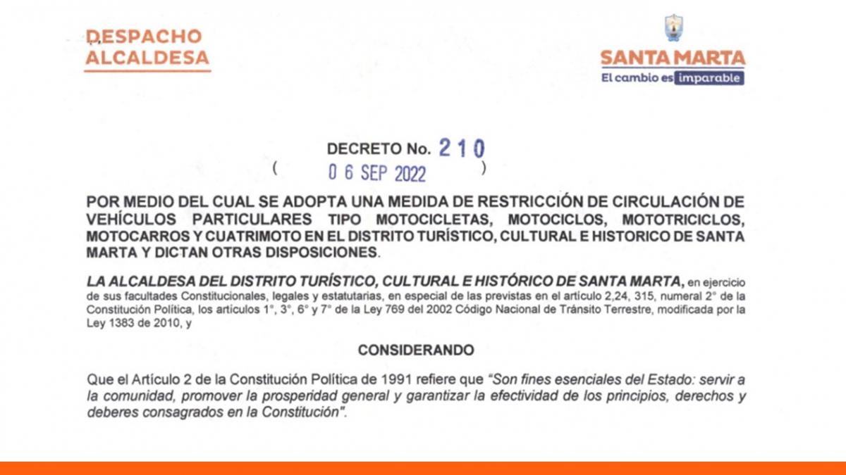 A través de decreto la Alcaldía prórroga prohibición de parrillero hombre