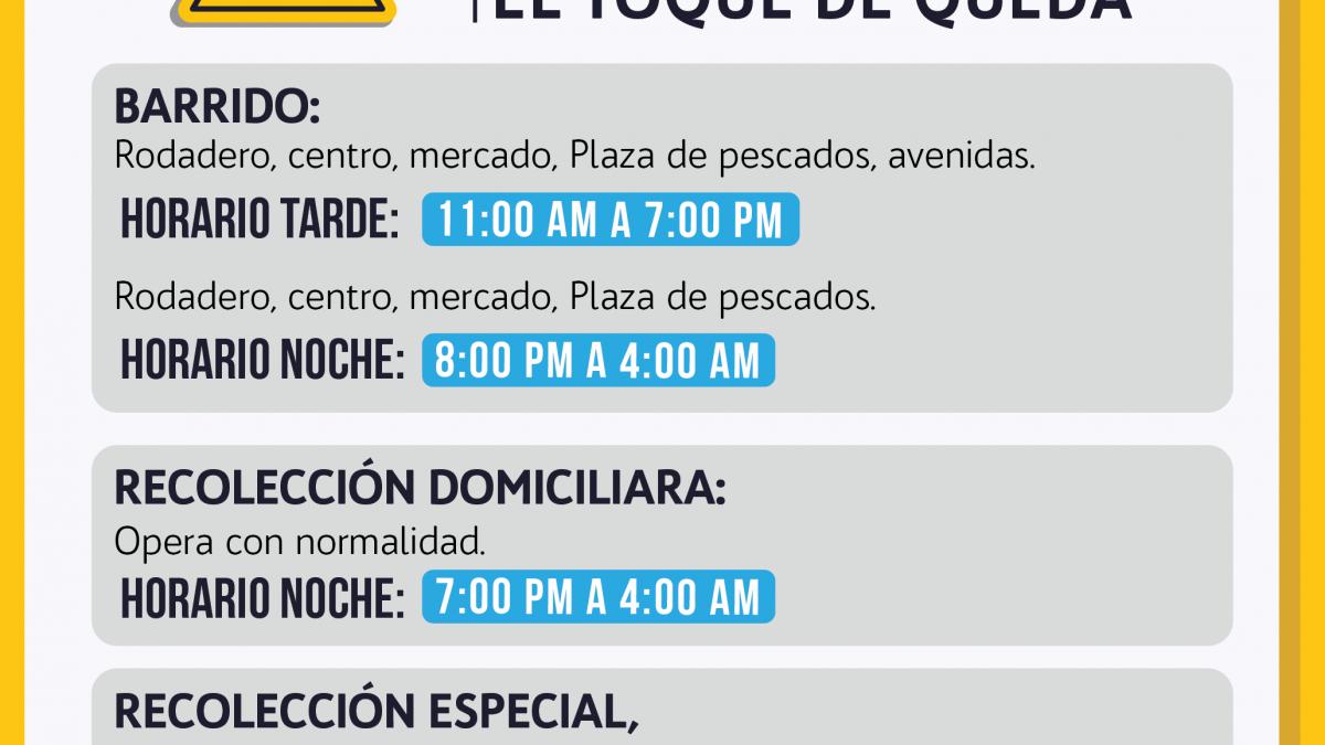 Se modifican horarios de atención del servicio de aseo