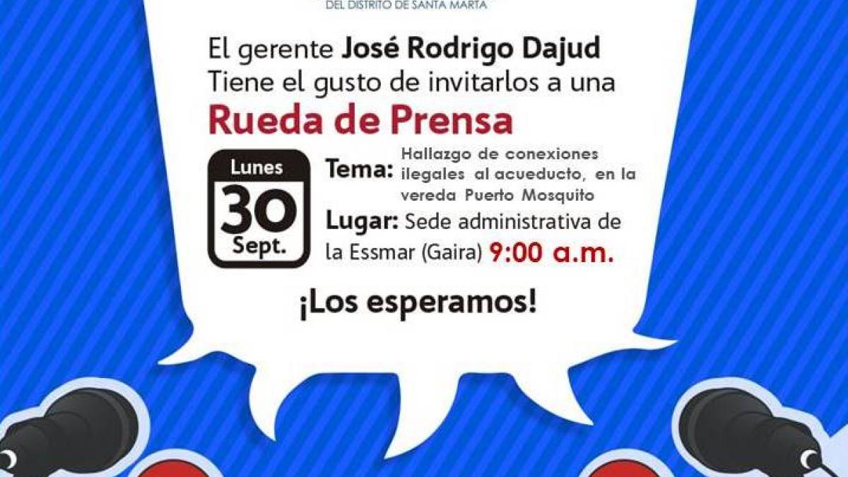 Invitación rueda de prensa - Essmar - hallazgo de conexiones ilegales al acueducto