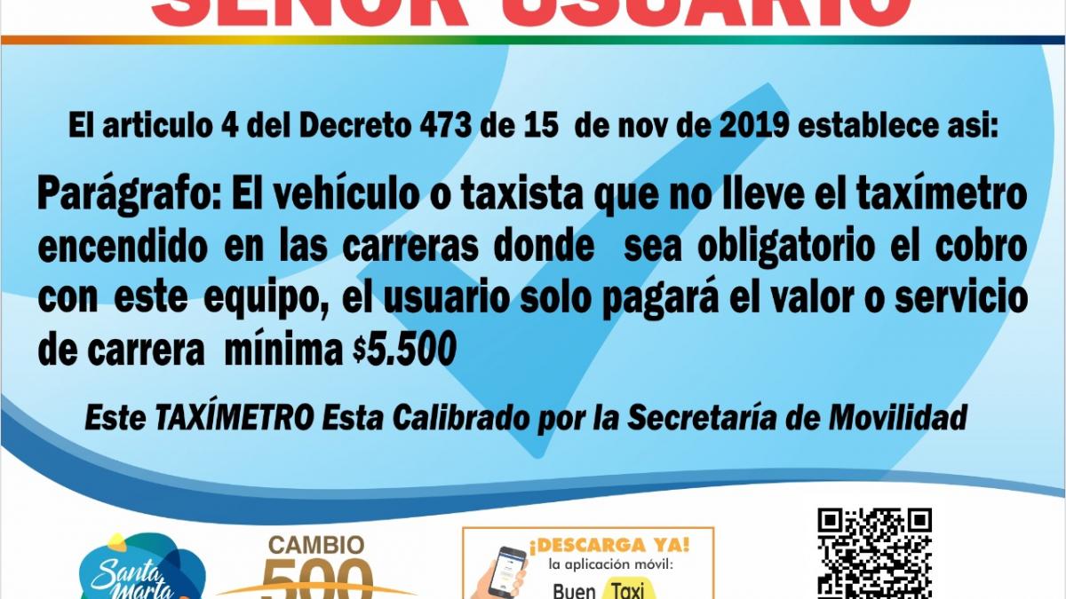 Alcaldía actualiza las tarifas para el servicio de taxi en Santa Marta