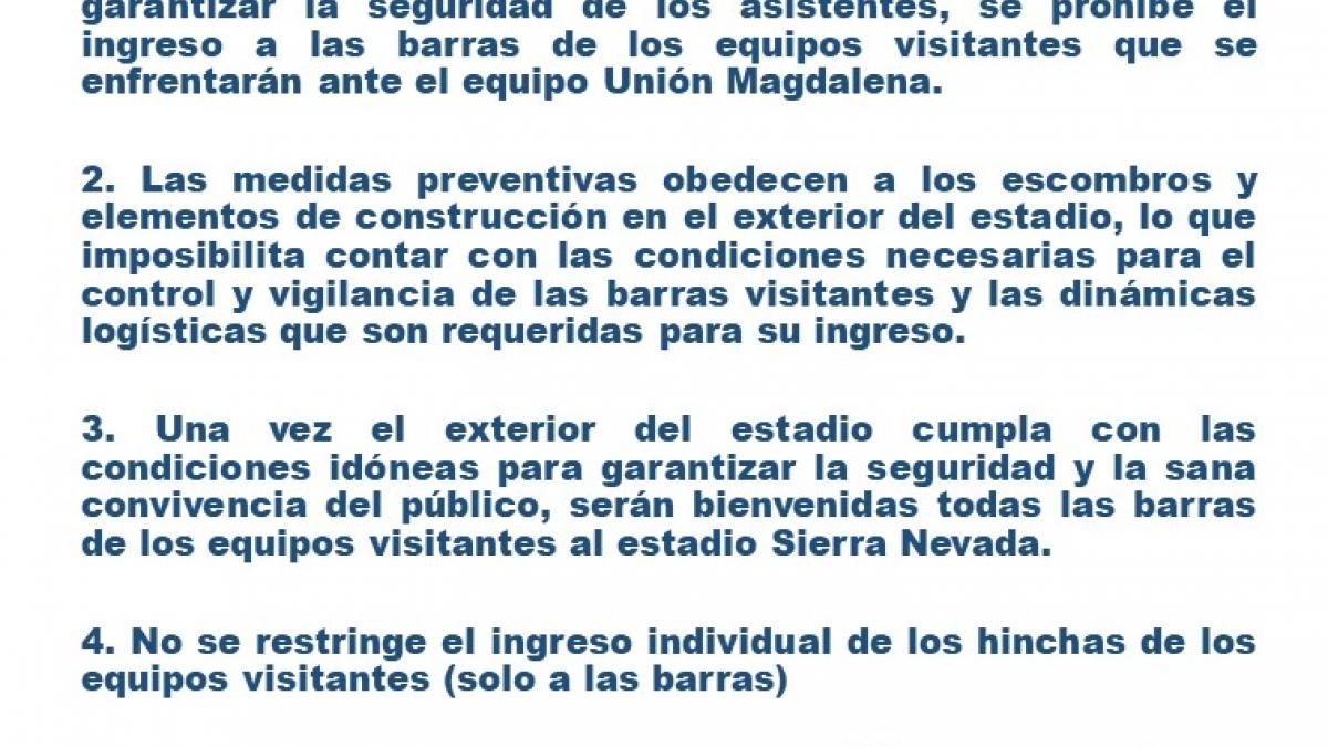 Prohibición de barras visitantes al estadio Sierra Nevada