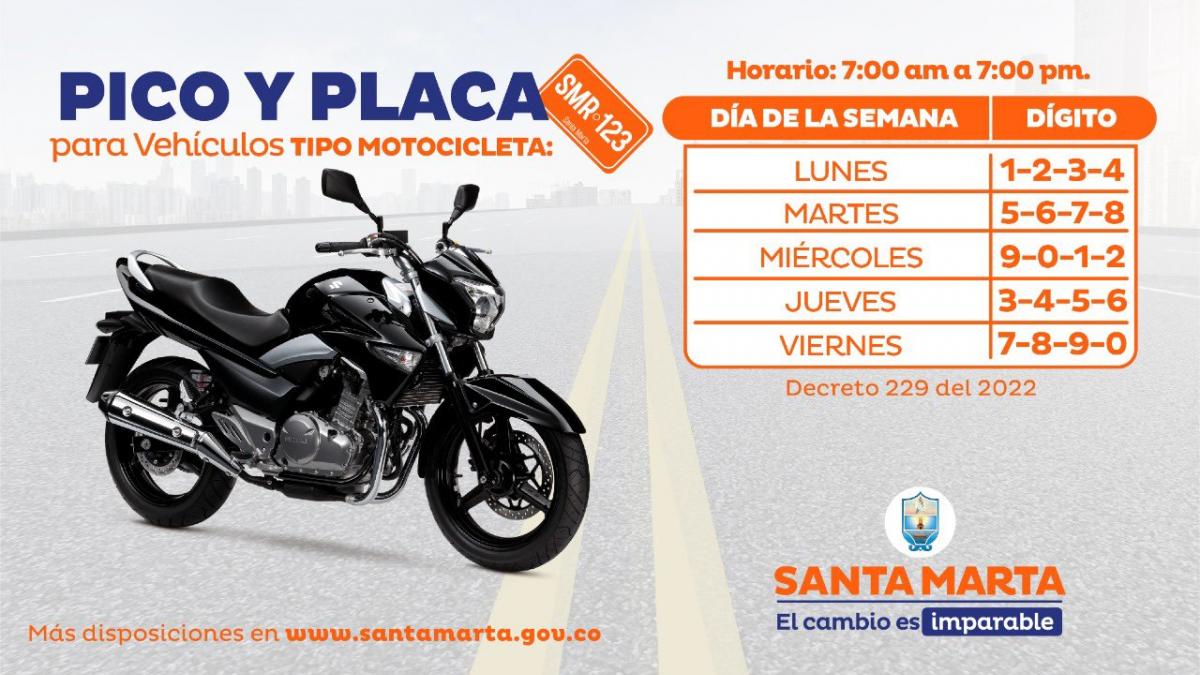 Samario ten en cuenta el “Pico y Placa” vigente para motocicletas