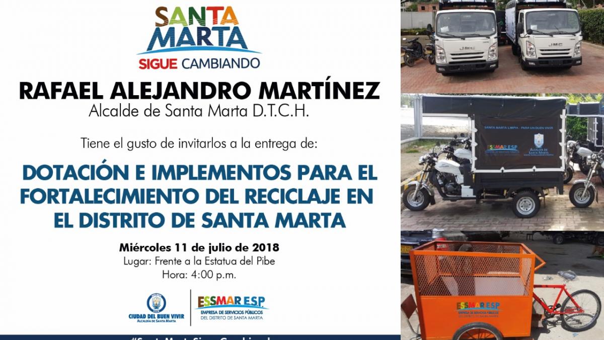 Alcalde Rafael Martínez entregará dotación e implementos para el fortalecimiento del reciclaje en Santa Marta