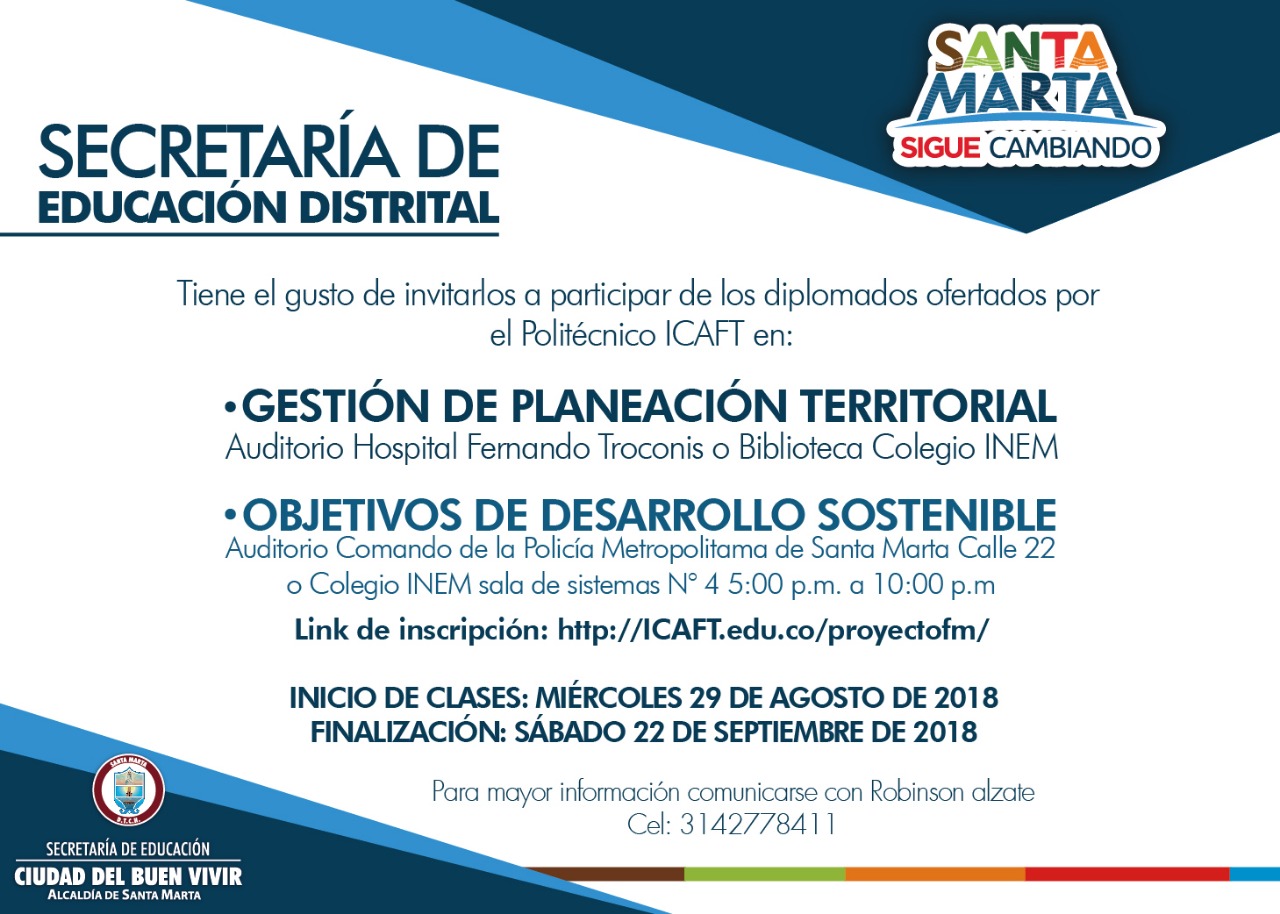 Distrito oferta dos diplomados gratuitos para la comunidad samaria Distrito oferta dos diplomados gratuitos para la comunidad samaria