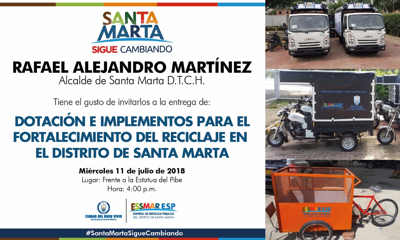 Alcalde Rafael Martínez entregará dotación e implementos para el fortalecimiento del reciclaje en Santa Marta